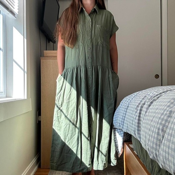Universal Thread Dresses & Skirts - Universal Thread Green Linen Blend Drop Waist Midi Dress Size Medium